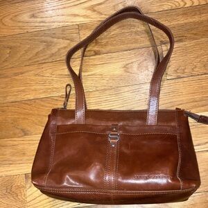 SPIKES & SPARROW COGNAC BRANDY BROWN BRASS HARDWARE LEATHER SHOULDER BAG